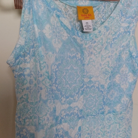 Ruby Rd. Blue and White Medallion Print Sleeveless Tank Maxi Dress Small Petite - Picture 6 of 10